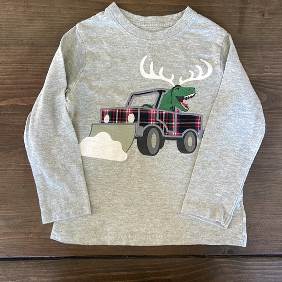 Gap Boys Dino Christmas Long Sleeved T-Shirt Size 4 - Picture 2 of 5